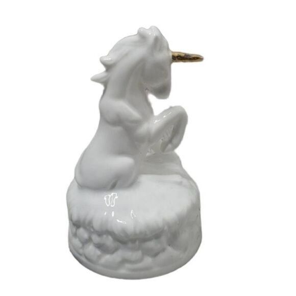 Vintage 80s White and Gold Porcelain Unicorn Figurine - Picture 1 of 9
